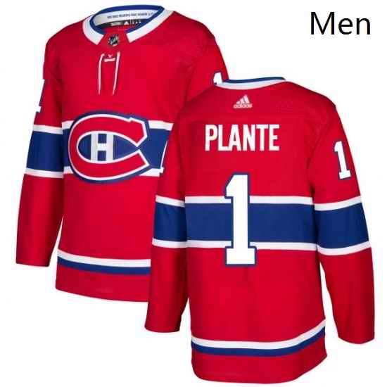 Mens Adidas Montreal Canadiens 1 Jacques Plante Authentic Red Home NHL Jersey